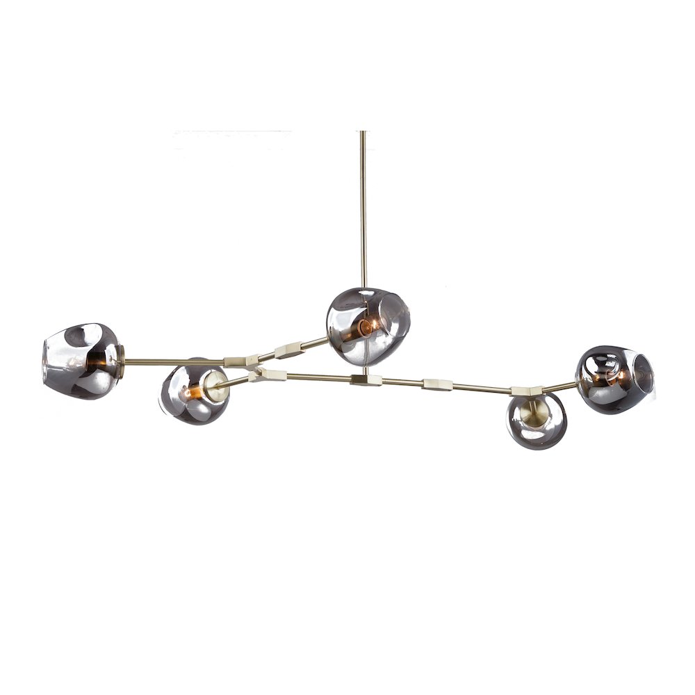 5-Light Brass Chandelier With Smoke Glass Shades. Picture 1