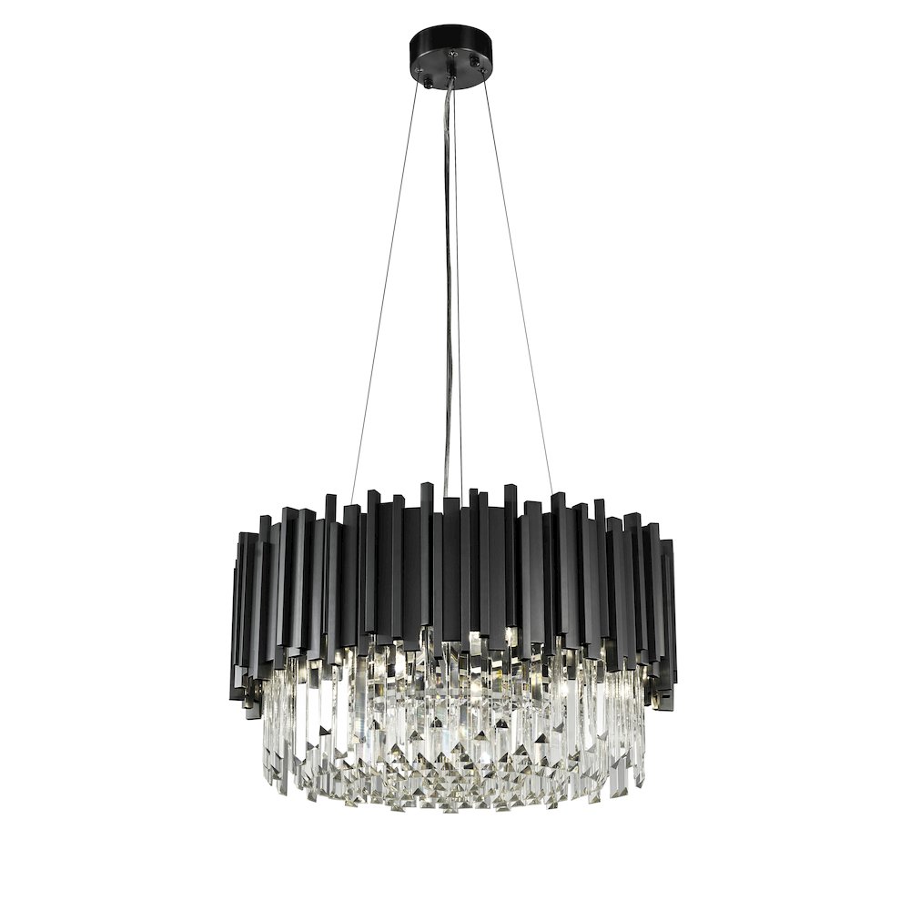 8-Light Black Stainless Steel Chandelier With Clear Crystals. Picture 4