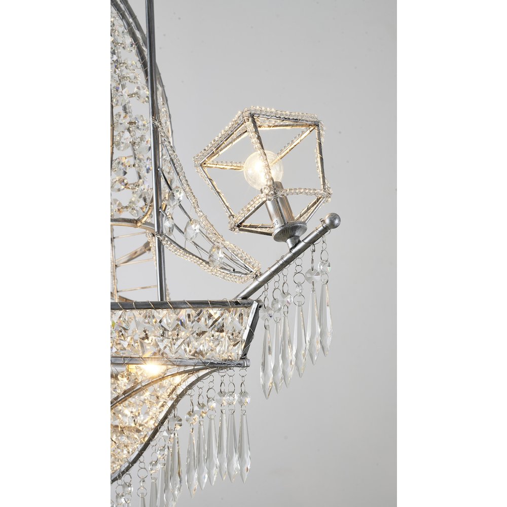 4-Light Antique Silver Iron Chandelier With Clear Crystals. Picture 4