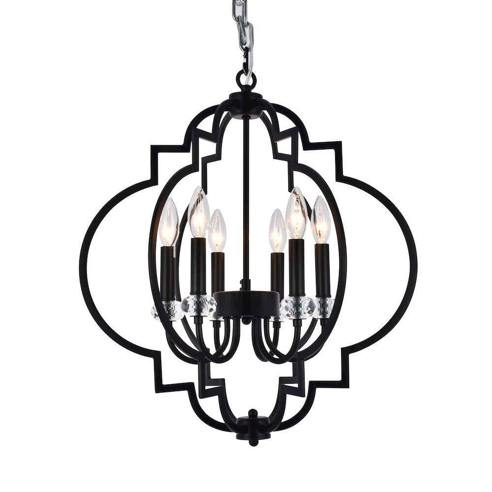 6-Light Black Cage Chandelier With Clear Crystal Bobeches. Picture 1