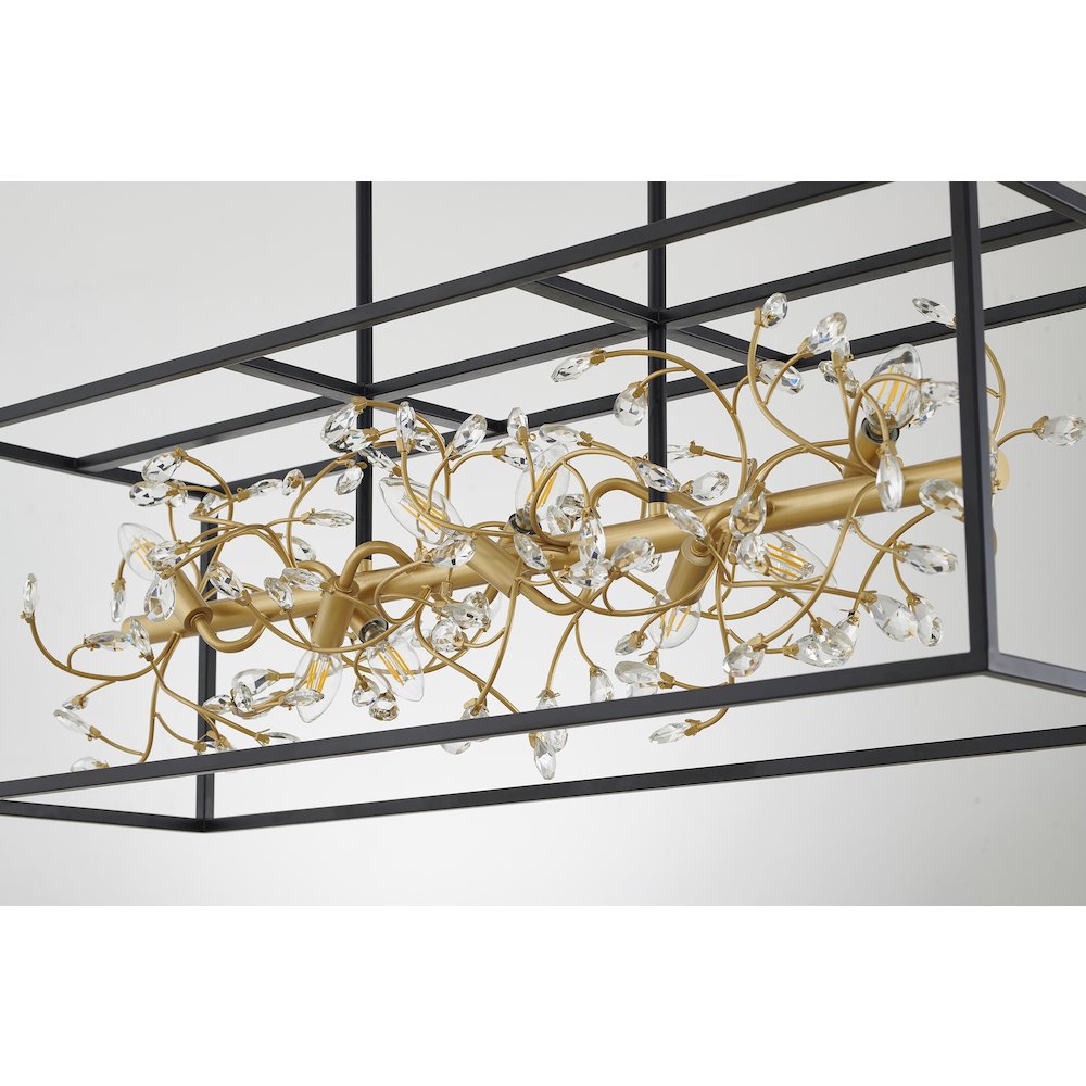 8-Light Black Cage Chandelier With Gold Branch And Clear Crystals. Picture 3