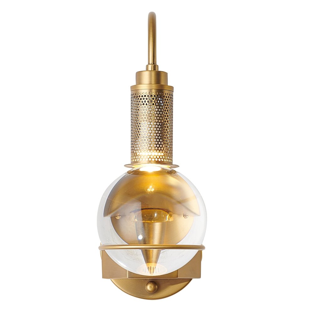 1-Light Antique Brass Metal Wall Sconce With A Clear Crystal Ball. Picture 2
