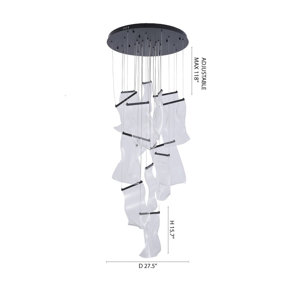 8-Light Satin Black Chandelier With Acrylic Crumbled Sheet Pendants. Picture 7