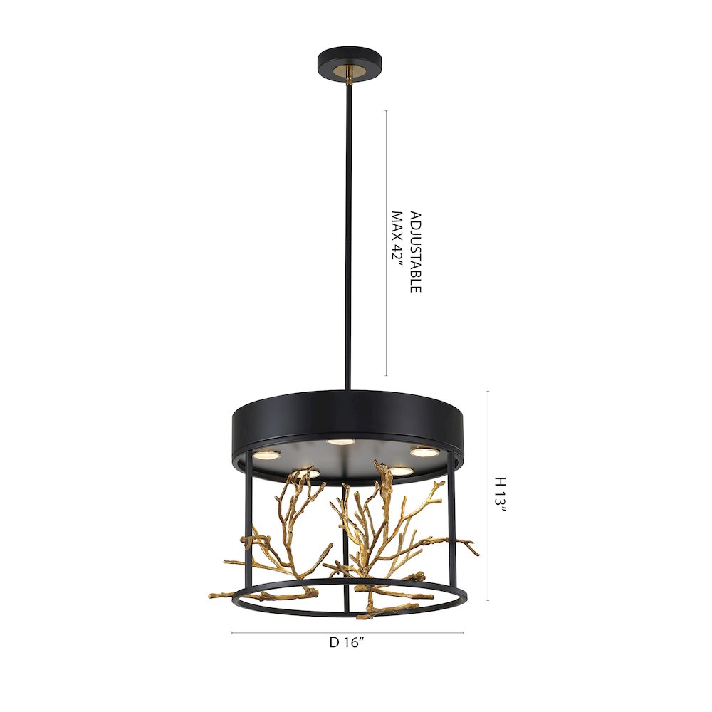 5-Light Matte Black Pendant With Gold Branch Accents. Picture 7