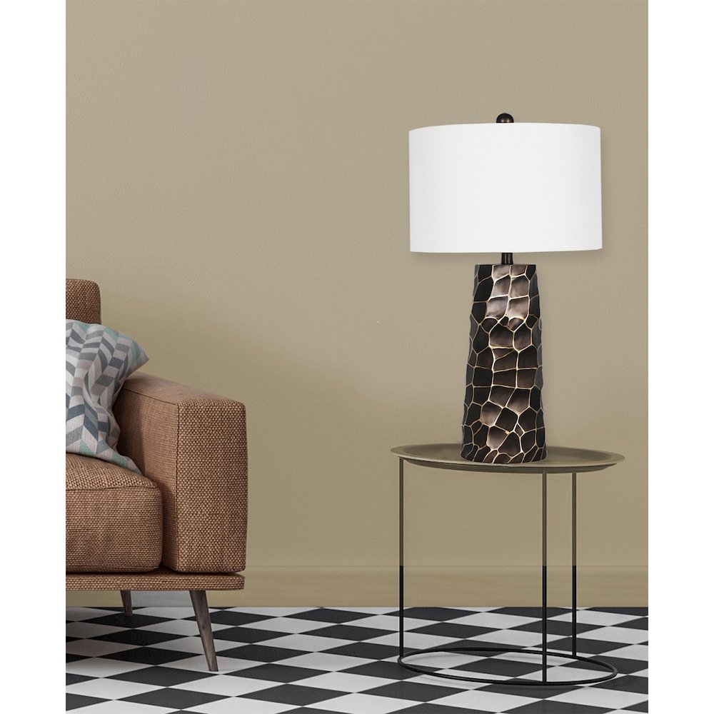 1-Light oil rubbed bronze table lamp with a white linen shade. Picture 3