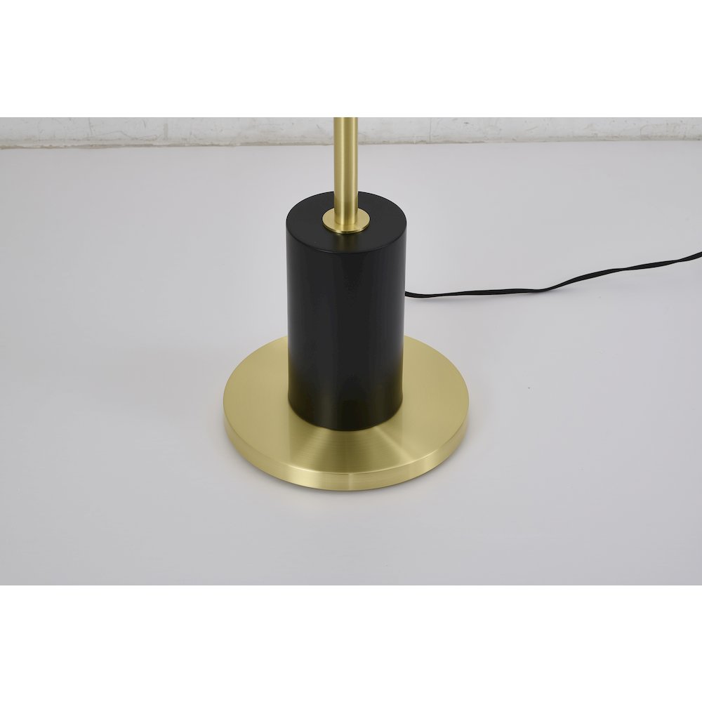 2-Light Black And Satin Brass Floor Lamp With A White Linen Shade. Picture 6