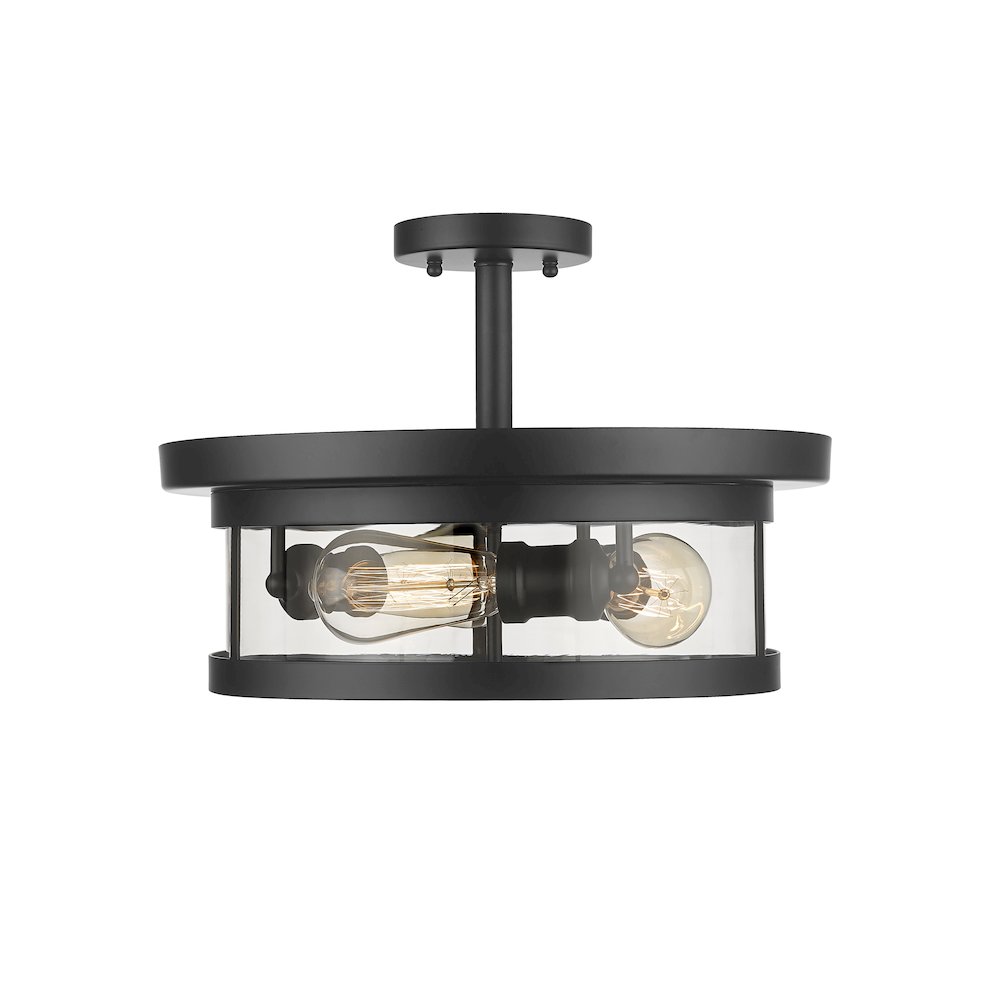 3-Light Black Flush Mount With A Clear Glass Shade. Picture 3