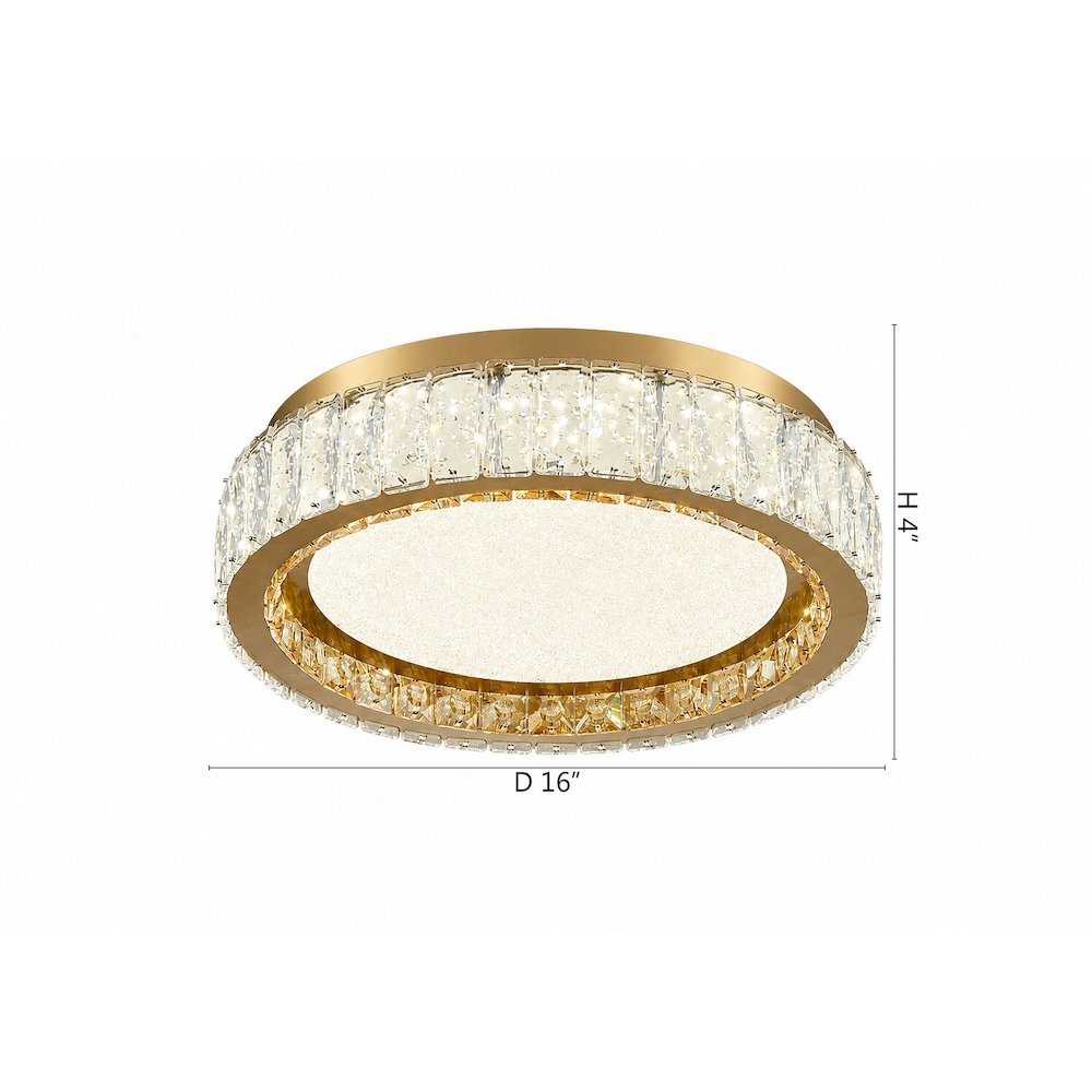 1-Light Brass Stainless Steel LED Flush Mount With Clear Crystals. Picture 7