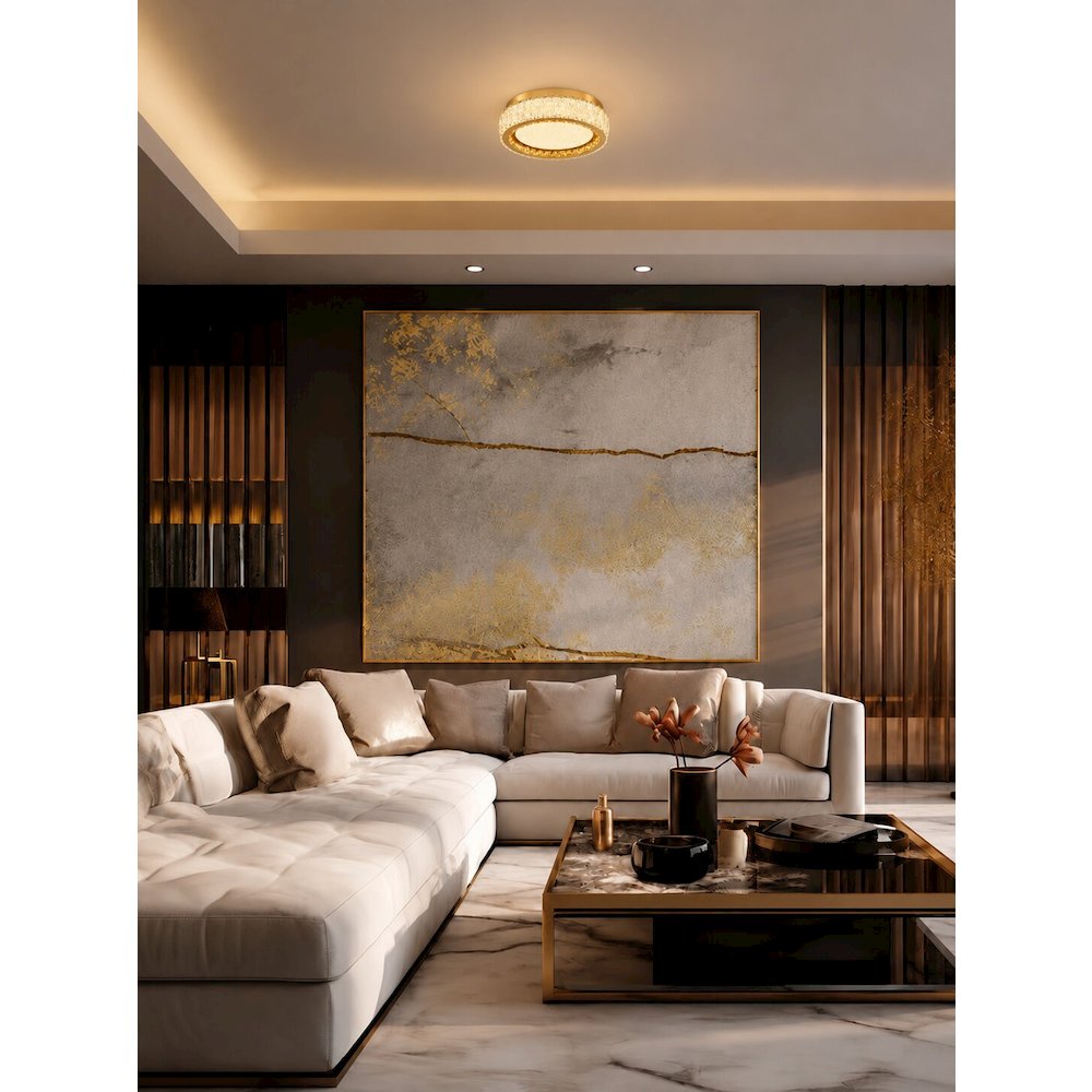 1-Light Brass Stainless Steel LED Flush Mount With Clear Crystals. Picture 8