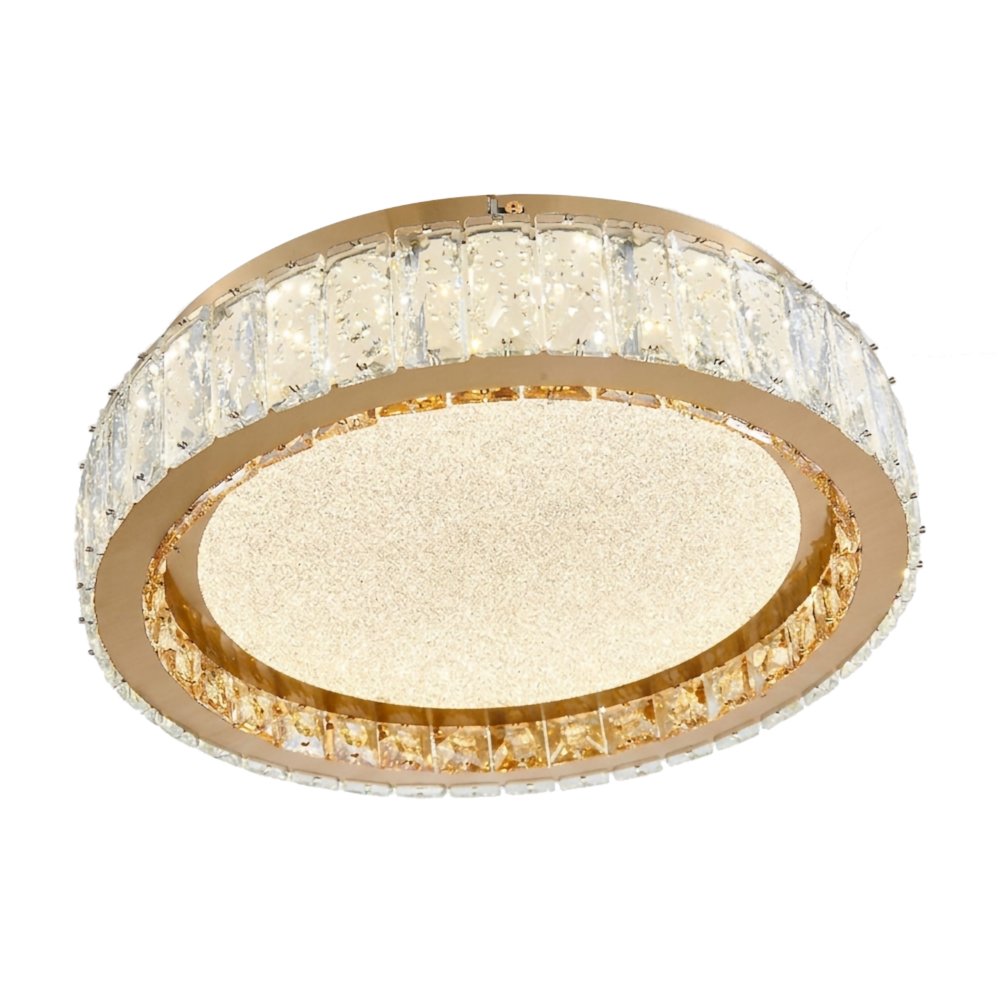 1-Light Brass Stainless Steel LED Flush Mount With Clear Crystals. Picture 6