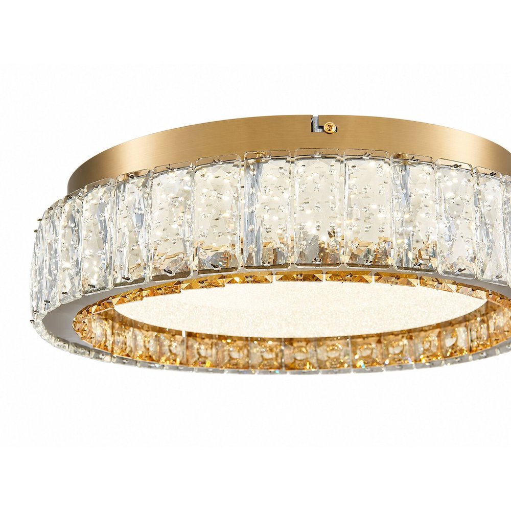 1-Light Brass Stainless Steel LED Flush Mount With Clear Crystals. Picture 5