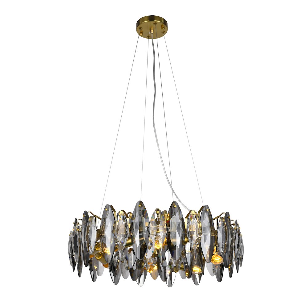 11-Light Brass Chandelier With Clear And Smoke Crystals. Picture 1