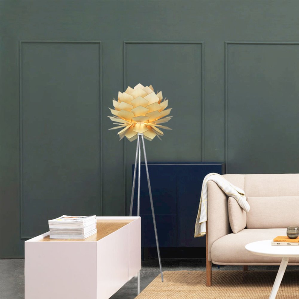 1-Light Natural Wood Artichoke Floor Lamp With Chrome Hardware. Picture 2