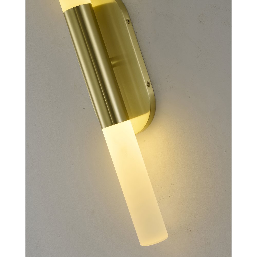 2-Light Satin Brass Wall Sconce Lighting With White Frosted Acrylic Shades. Picture 4