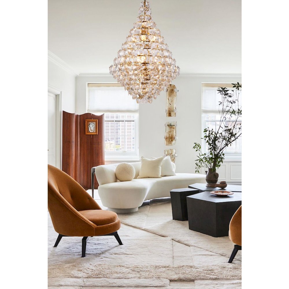 36-Light Brass Chandelier With Clear Hanging Crystals. Picture 2