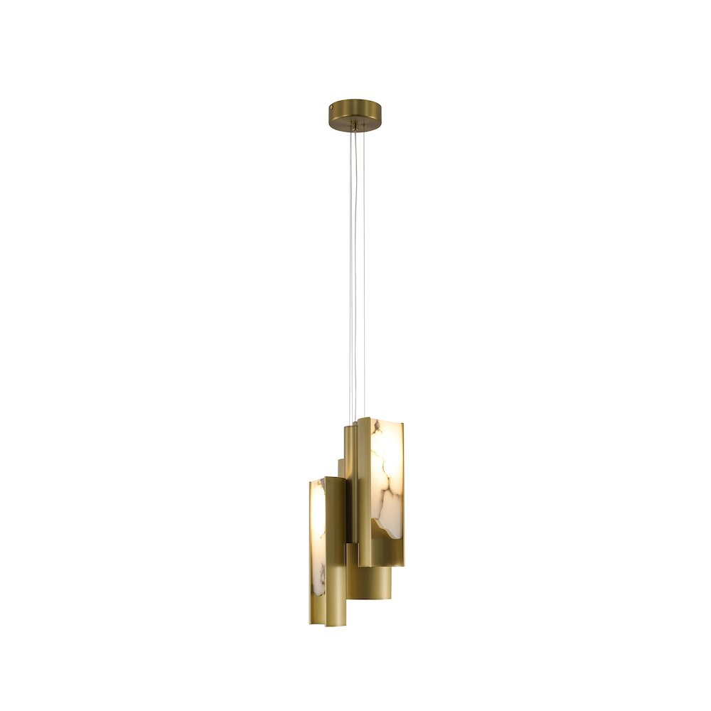 3-Light Satin Brass Aluminum LED Pendant With White Alabaster Accents. Picture 1