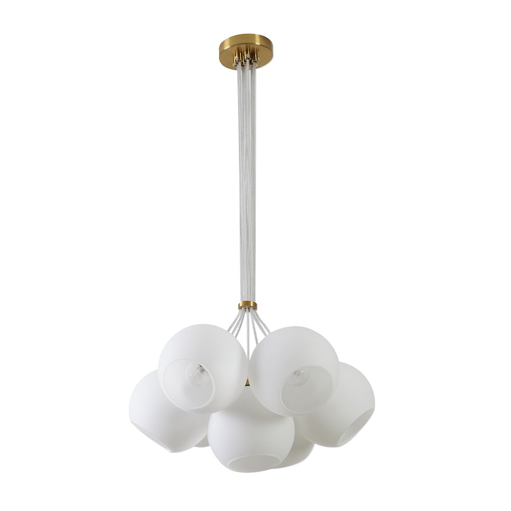 7-Light Gold Chandelier With White Glass Globe Shades. Picture 2