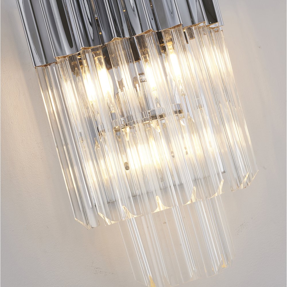 3-Light Chrome Wall Sconce With Clear Hanging Crystals. Picture 5