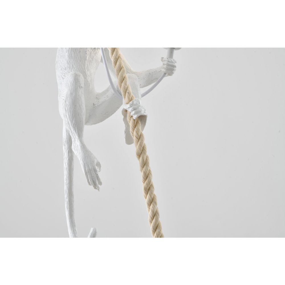 1-Light White Resin Monkey Pendant With A Brown Rope. Picture 5
