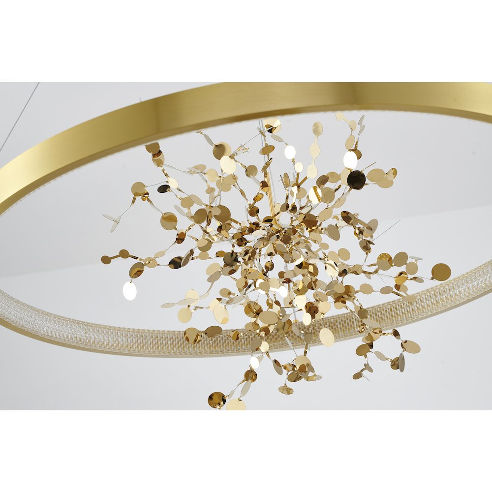 1-Light Gold Stainless Steel LED Chandelier With Gold Aluminum Confetti Interior. Picture 3