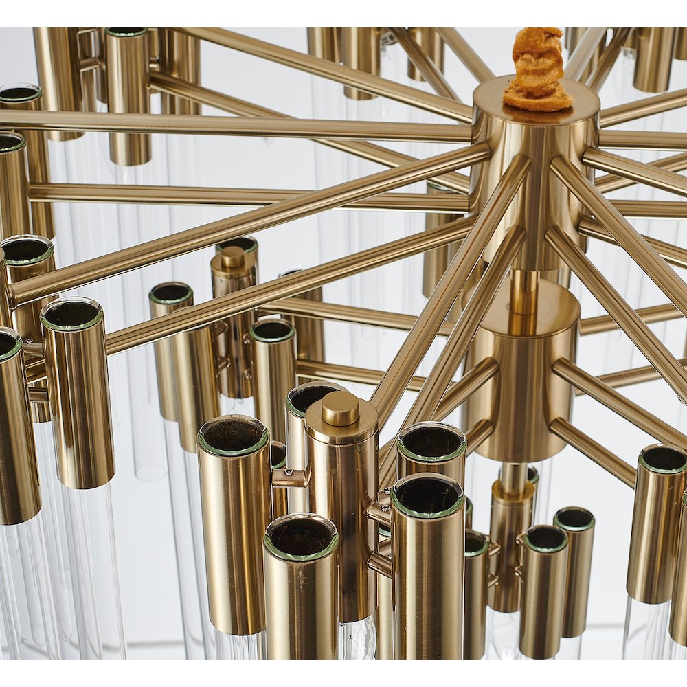 16-Light Gold Metal Chandelier With Clear Glass Rods. Picture 4