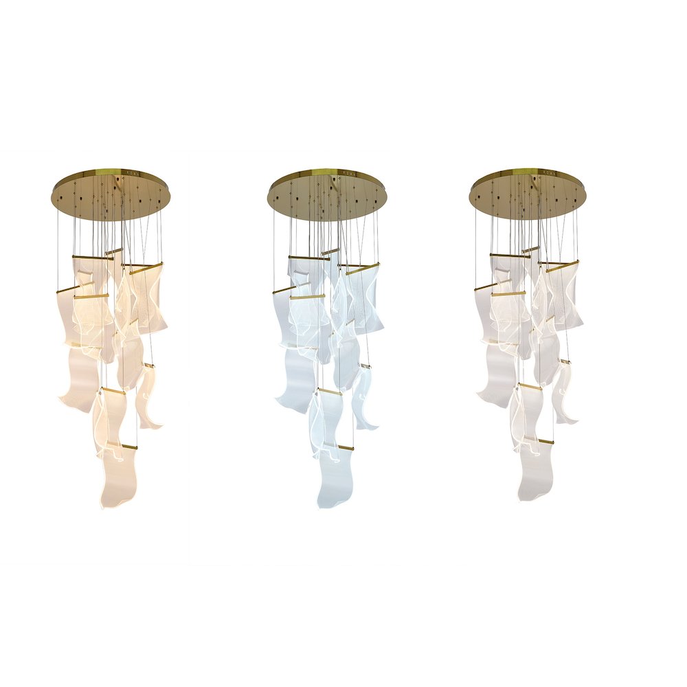 8-Light Brass Chandelier With Acrylic Crumbled Sheet Pendants. Picture 1