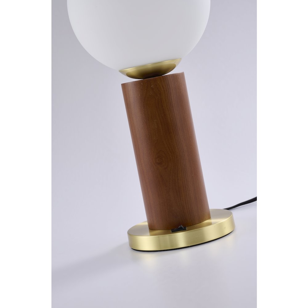 1-Light Black And Satin Brass Table Lamp With A White Glass Shade. Picture 5