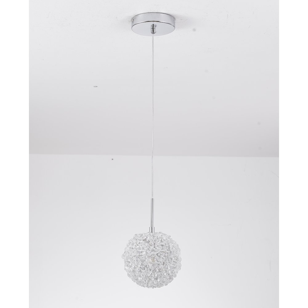 1-Light Chrome Steel Single Pendant With Clear Crystal Beaded Ball. Picture 2