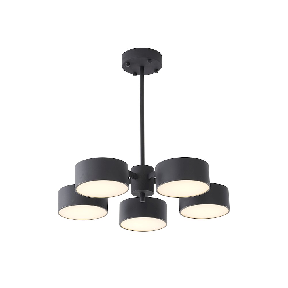 5-Light Black LED Semi Flush Mount With Black Shades And White Frosted Diffusers. Picture 1