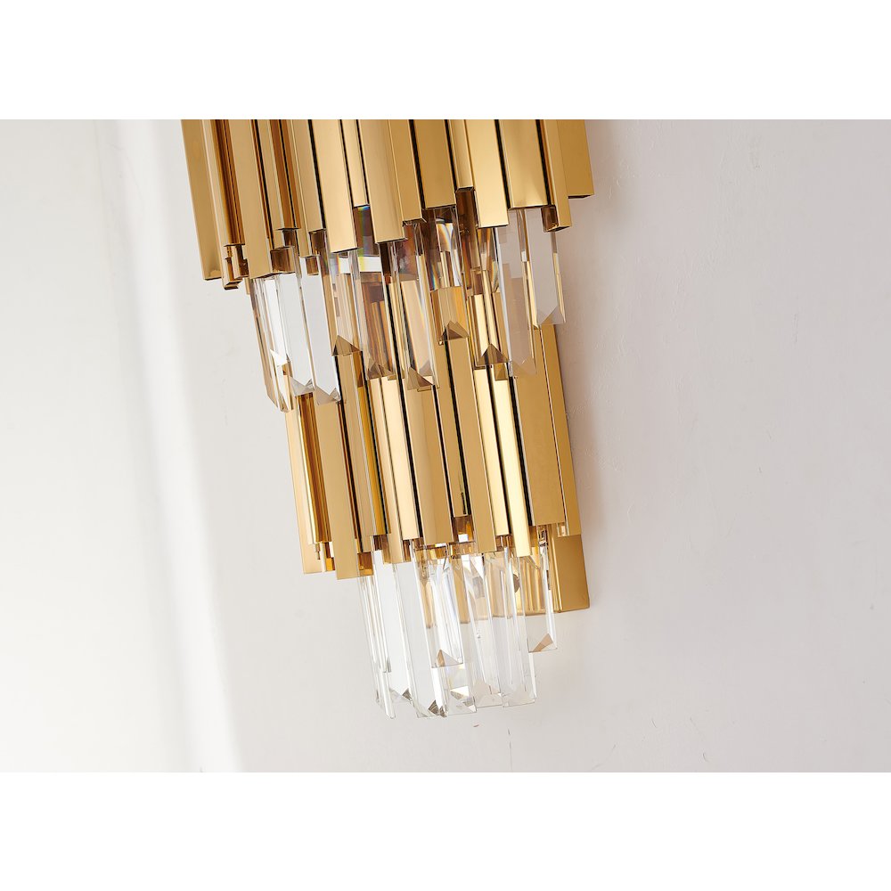 3-Light Gold Wall Sconce With Clear Crystals. Picture 2