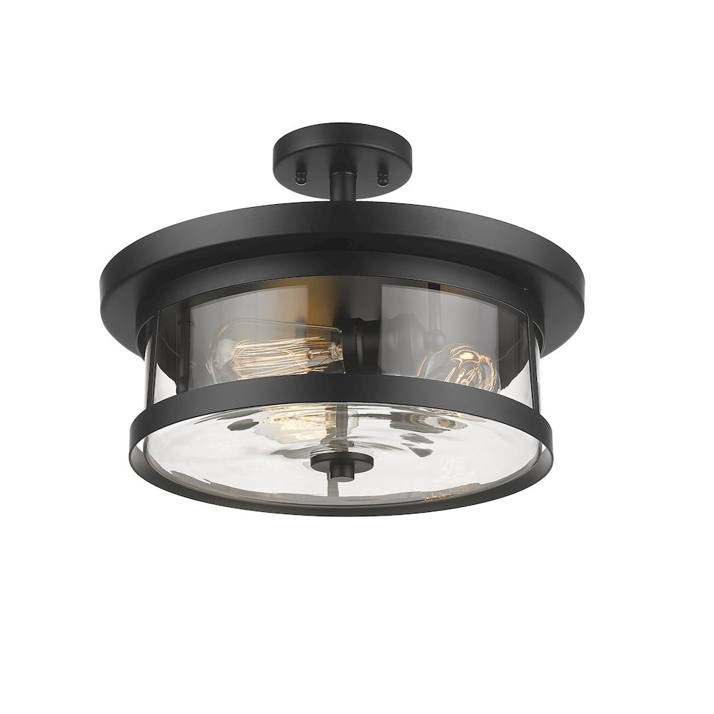 3-Light Black Flush Mount With A Clear Glass Shade. Picture 1