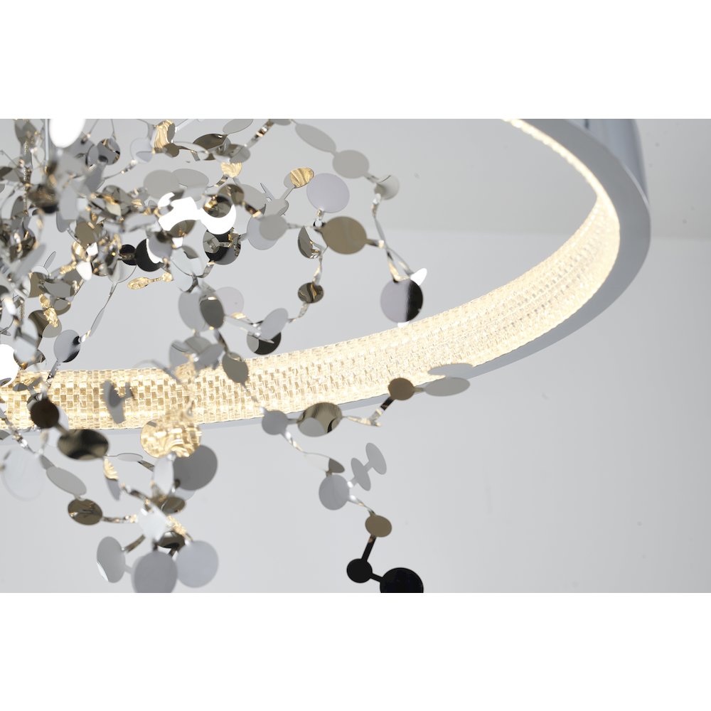 1-Light Chrome Stainless Steel LED Chandelier, Chrome Aluminum Confetti Interior. Picture 5