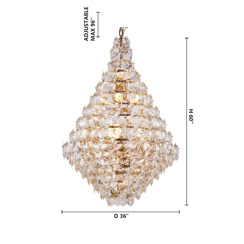 36-Light Brass Chandelier With Clear Hanging Crystals. Picture 1