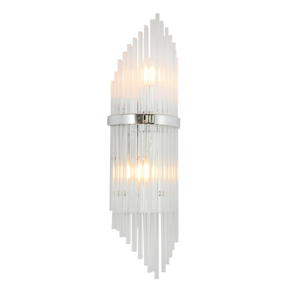 2-Light Chrome Metal Wall Sconce With Clear Glass Rods. Picture 1
