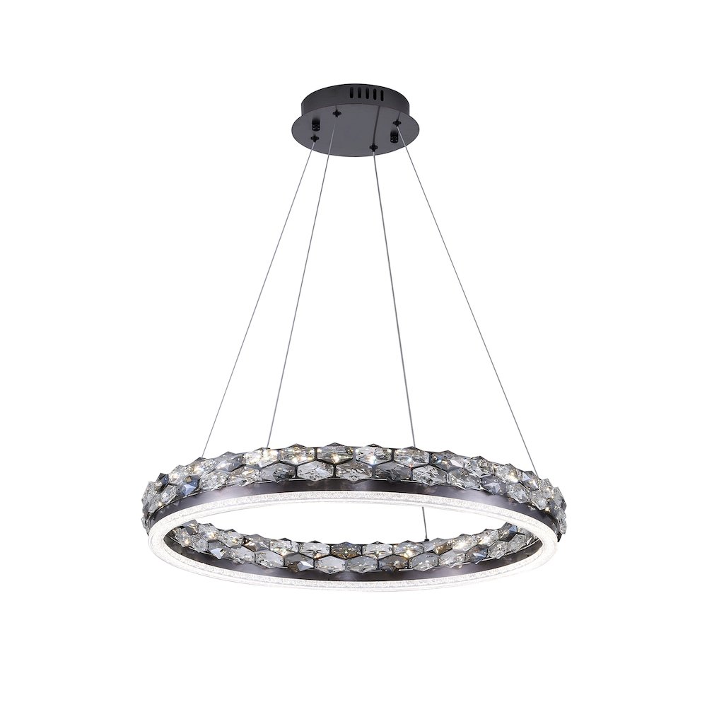 1-Light Stain Black LED Pendant With Crystal Accents. Picture 1