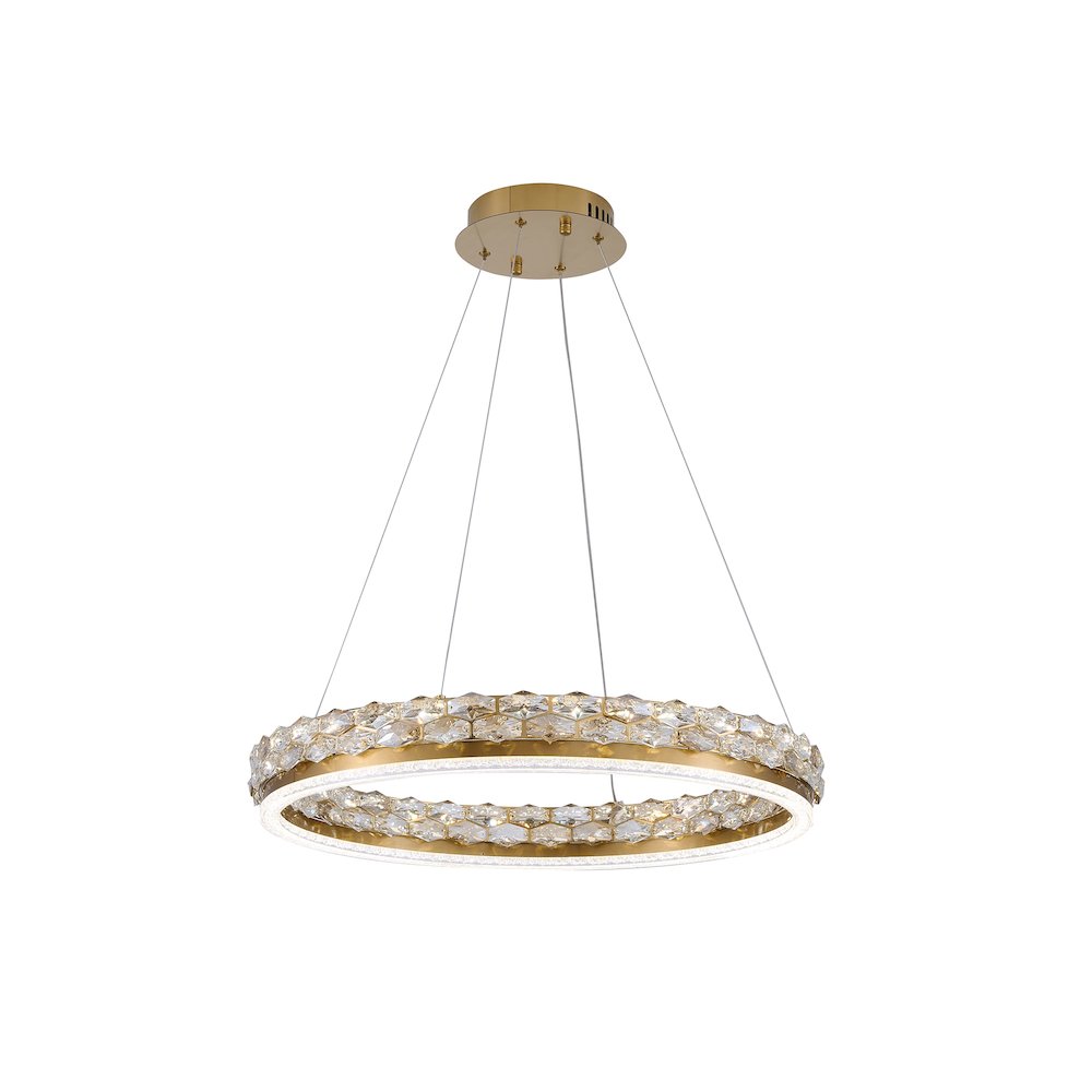 1-Light Brass LED Pendant With Crystal Accents. Picture 1