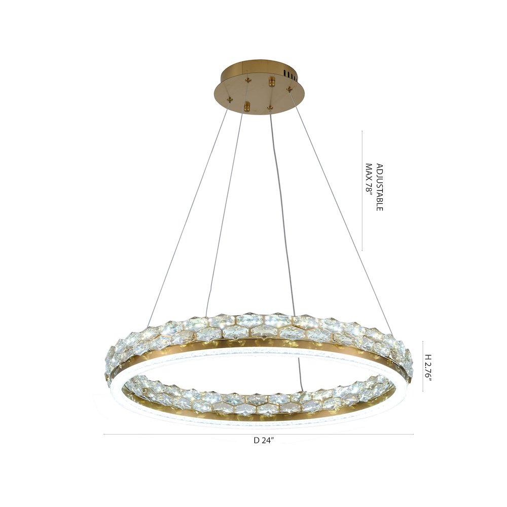 1-Light Brass LED Pendant With Crystal Accents. Picture 13