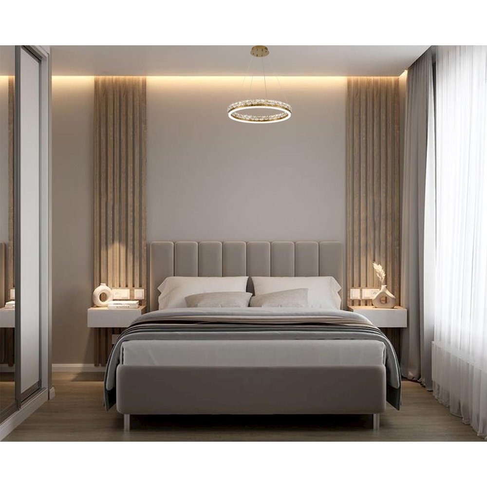 1-Light Brass LED Pendant With Crystal Accents. Picture 14