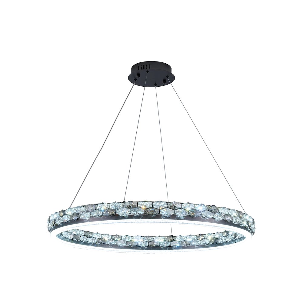 1-Light Stain Black LED Pendant With Crystal Accents. Picture 3