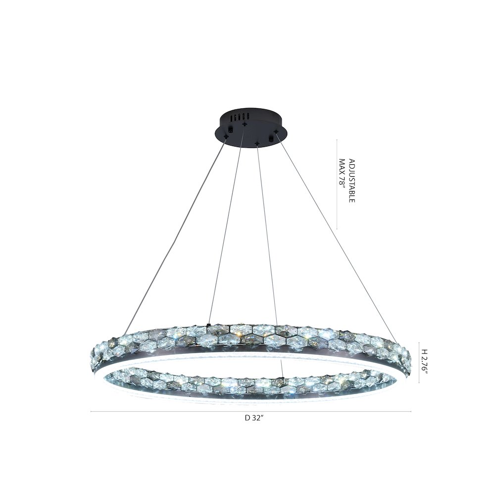1-Light Stain Black LED Pendant With Crystal Accents. Picture 11
