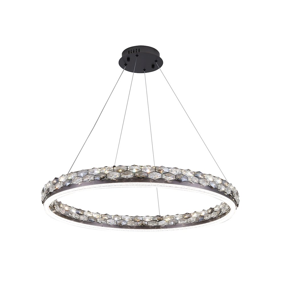 1-Light Stain Black LED Pendant With Crystal Accents. Picture 1