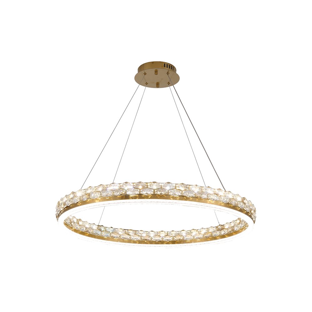 1-Light Brass LED Pendant With Crystal Accents. Picture 3