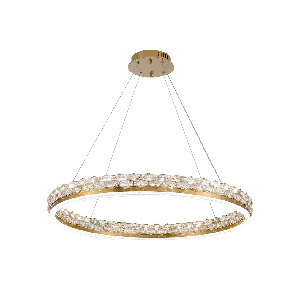 1-Light Brass LED Pendant With Crystal Accents. Picture 1