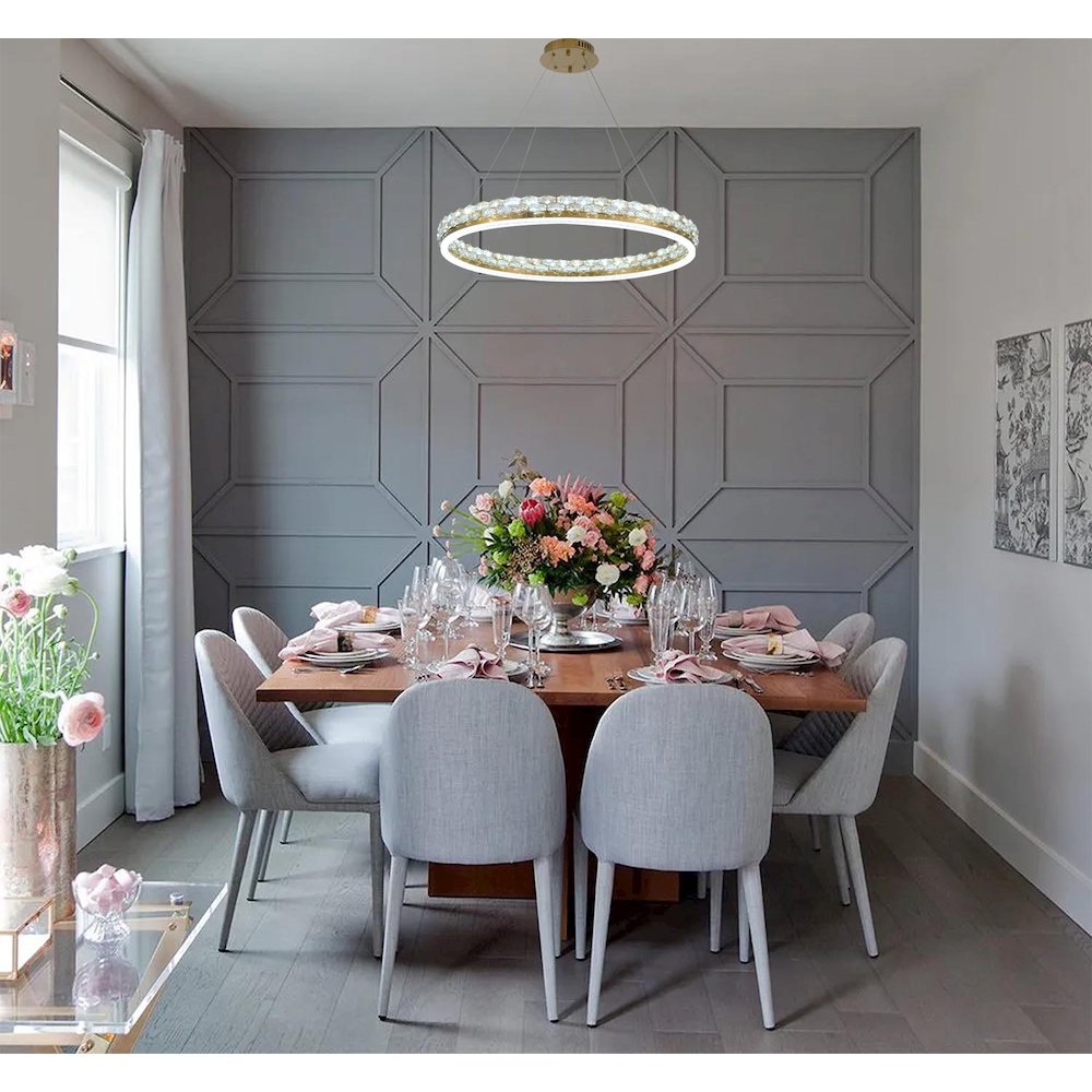 1-Light Brass LED Pendant With Crystal Accents. Picture 11