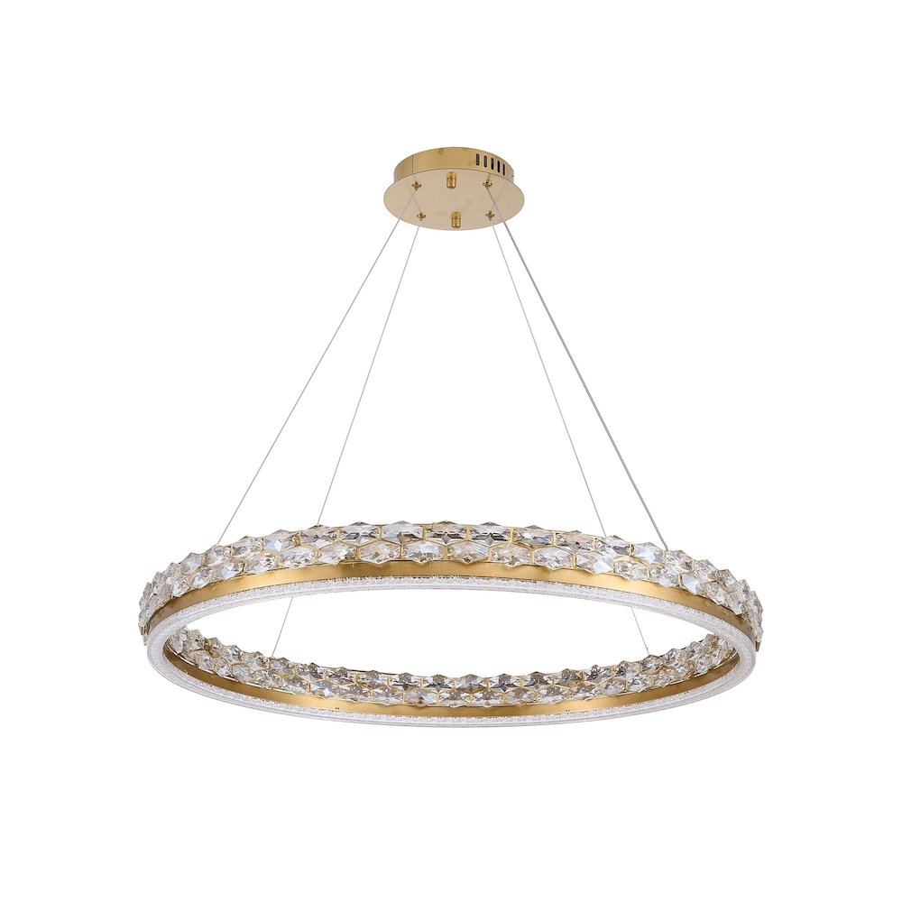 1-Light Brass LED Pendant With Crystal Accents. Picture 2