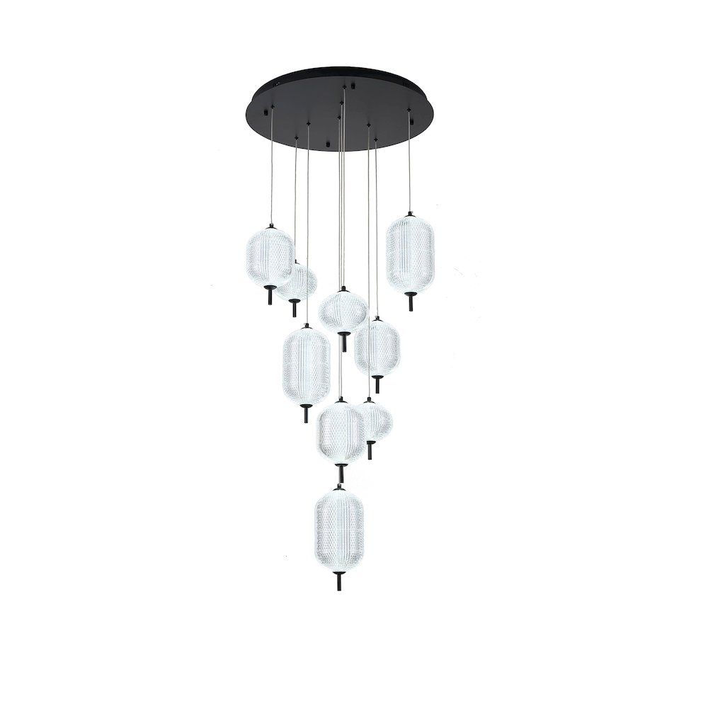 9-Light Satin Black LED Chandelier With PC Shades. Picture 3