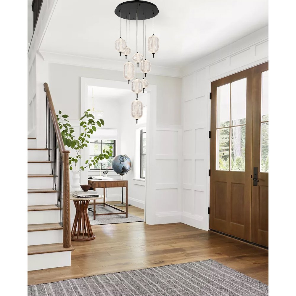 9-Light Satin Black LED Chandelier With PC Shades. Picture 12