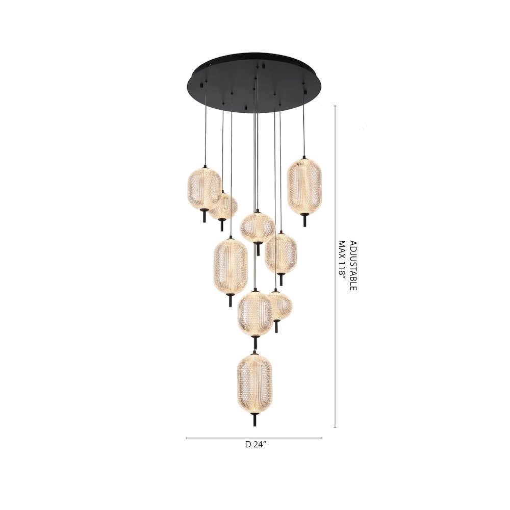 9-Light Satin Black LED Chandelier With PC Shades. Picture 9