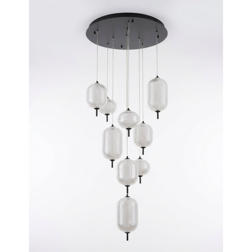9-Light Satin Black LED Chandelier With PC Shades. Picture 4
