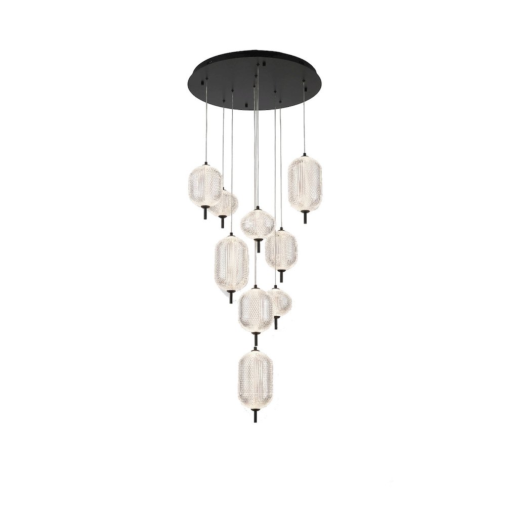 9-Light Satin Black LED Chandelier With PC Shades. Picture 2